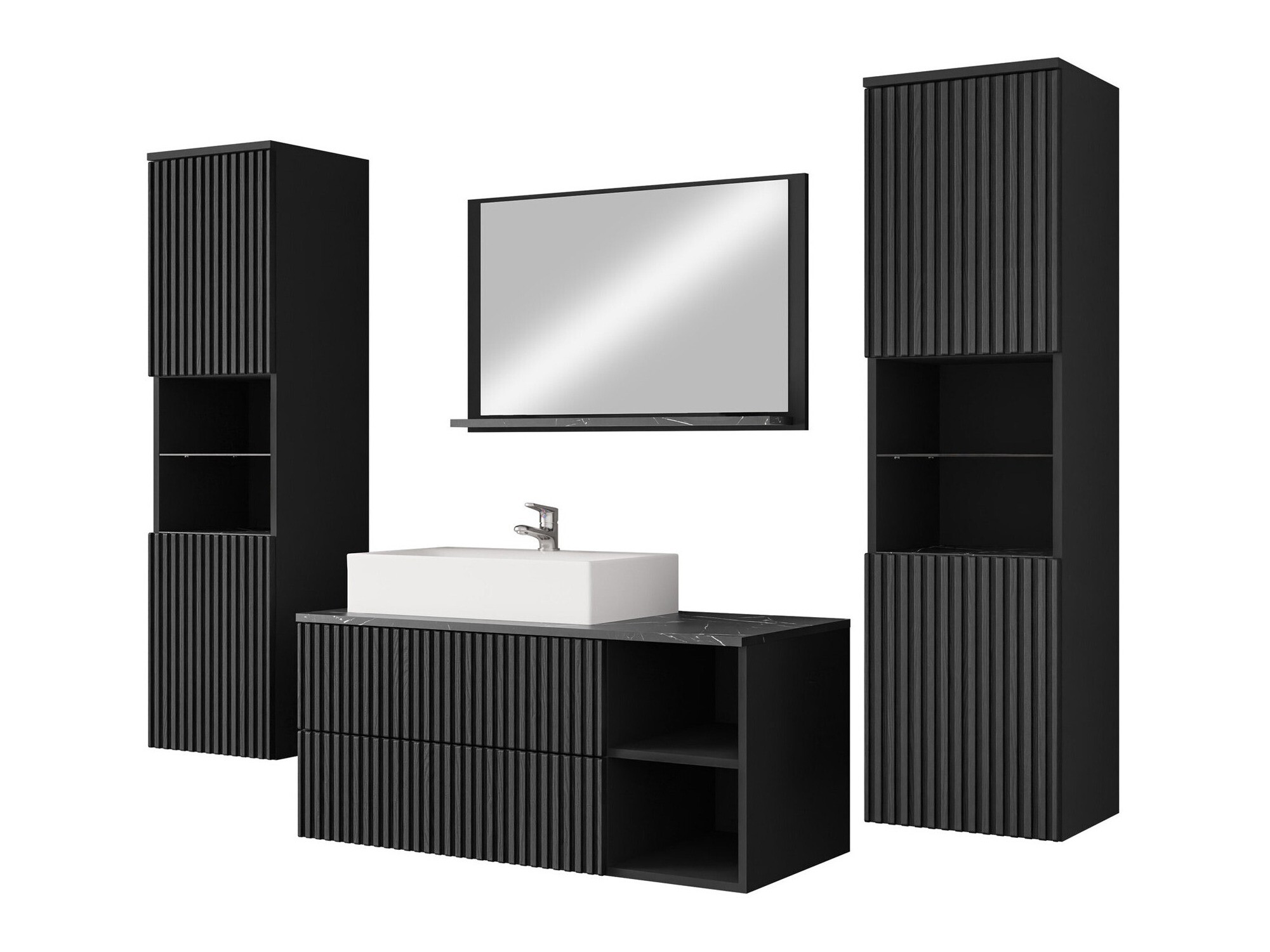 Conjunto de mueble de baño Nauta II (Negro + Mármol negro)