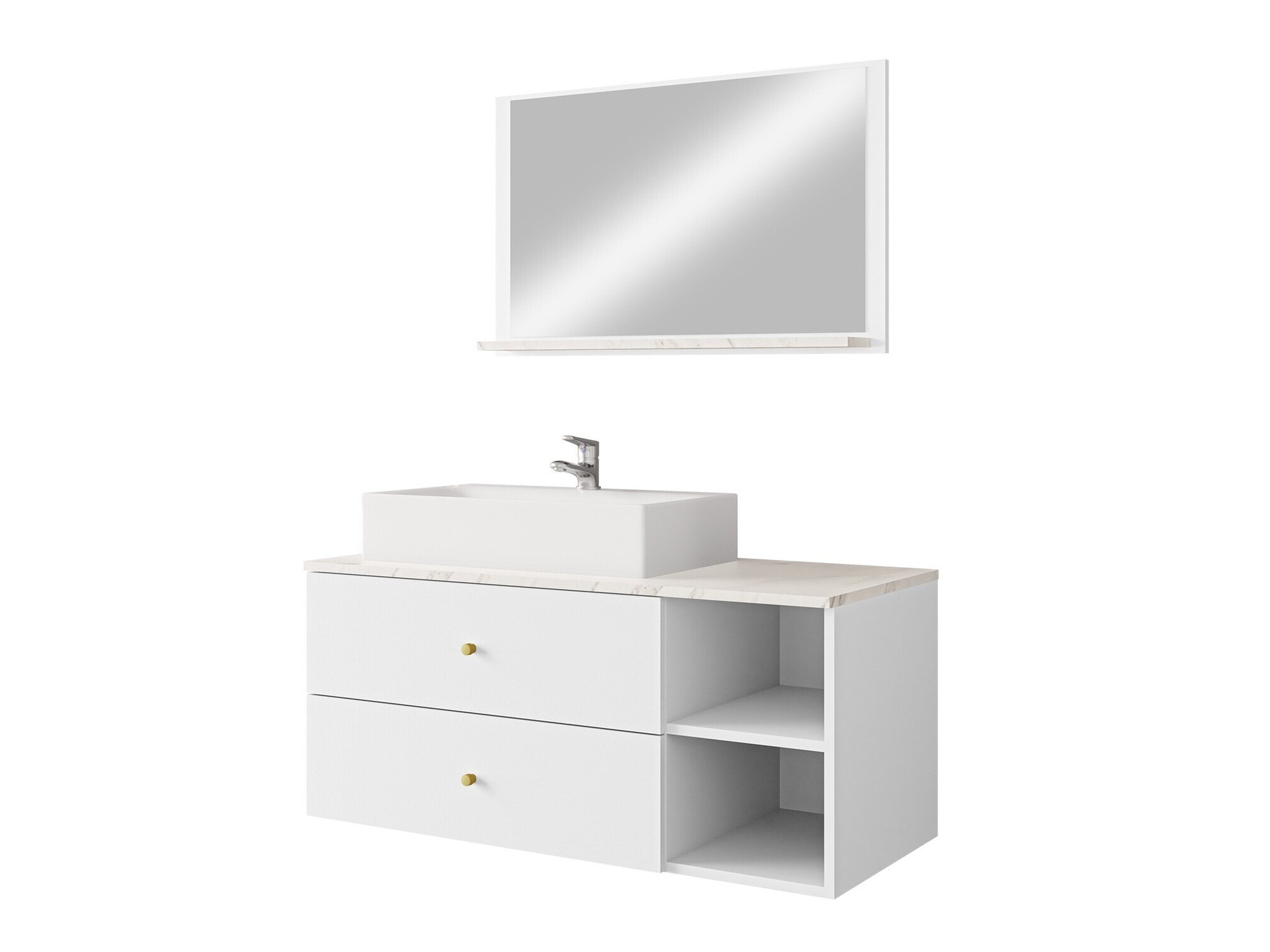 Conjunto de mueble de baño Salus I (Blanco + Mármol blanco)