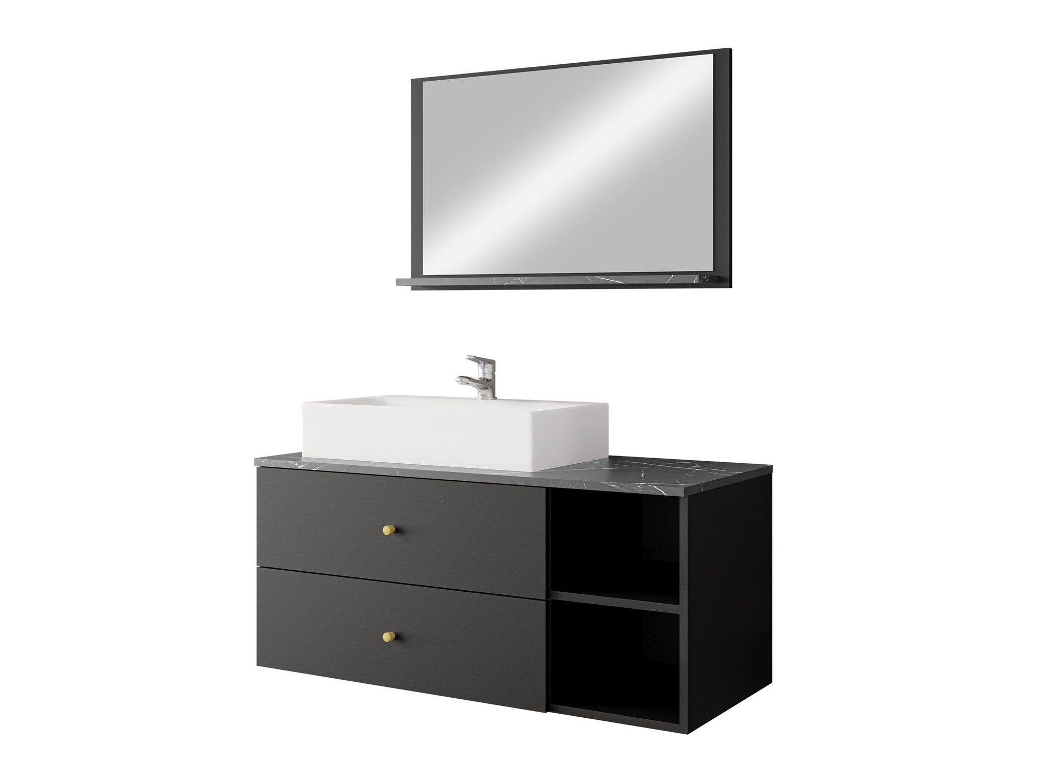 Conjunto de mueble de baño Salus I (Negro + Mármol negro)