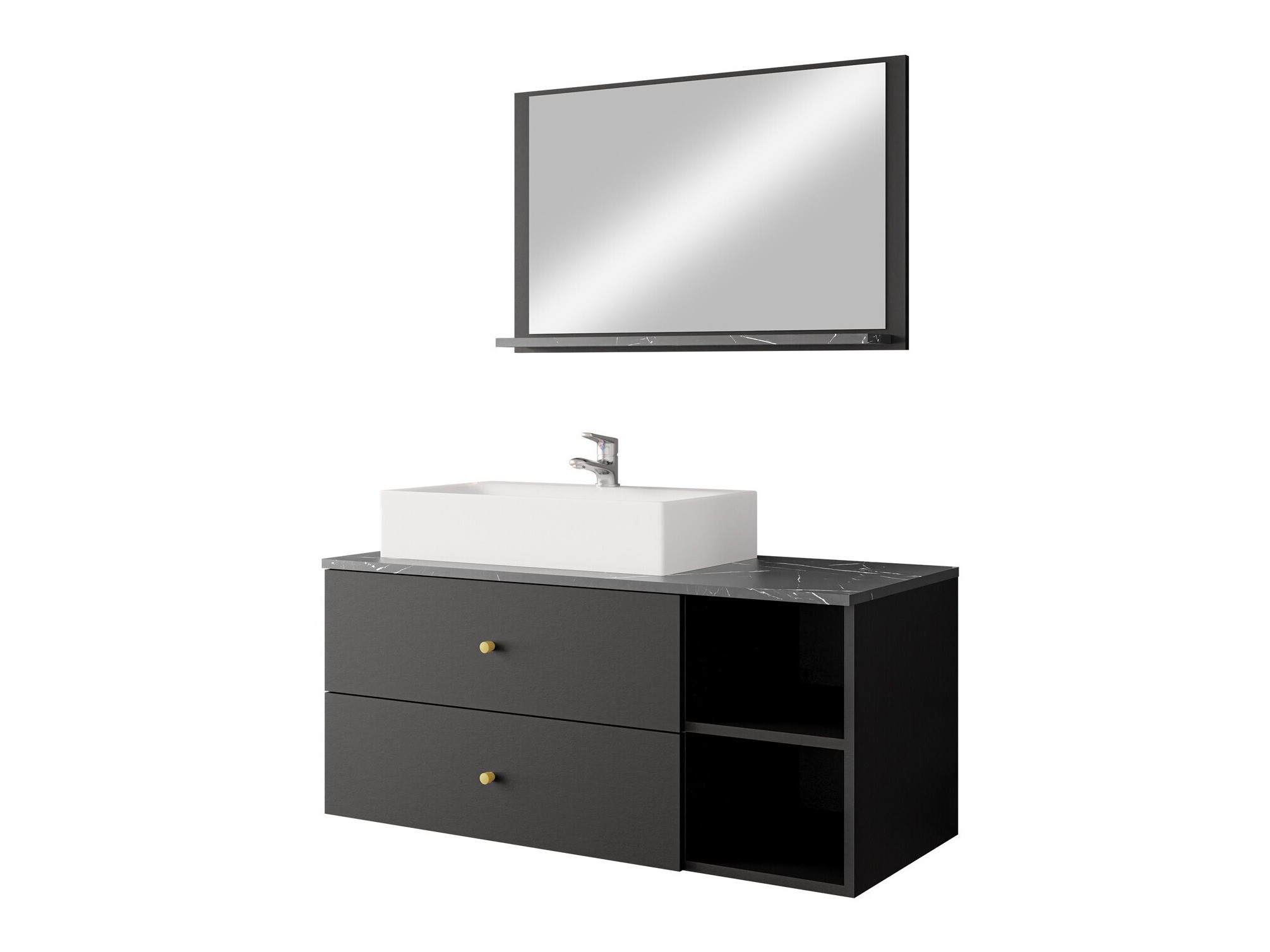 Conjunto de mueble de baño Salus I (Negro + Mármol negro)