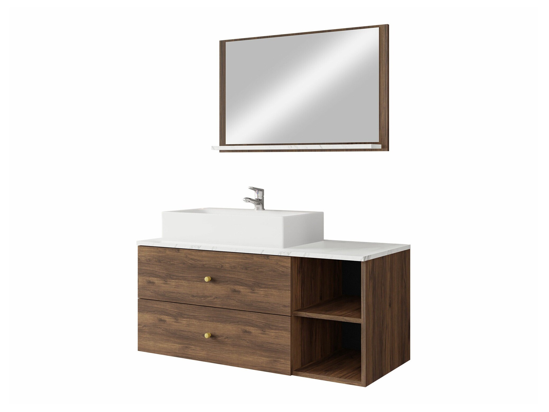 Conjunto de mueble de baño Salus I (Nogal + Mármol blanco)