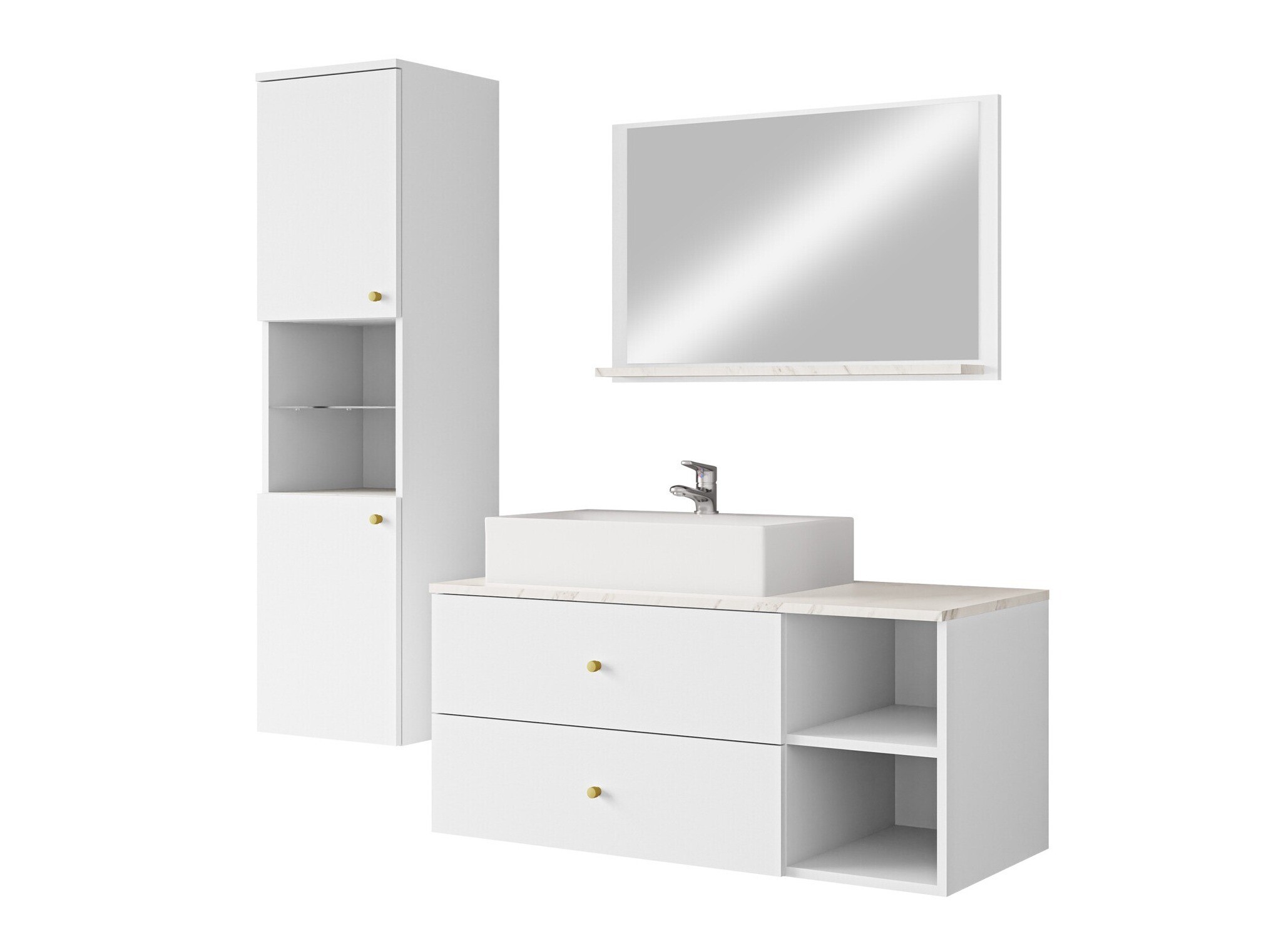Conjunto de mueble de baño Salus II (Blanco + Mármol blanco)