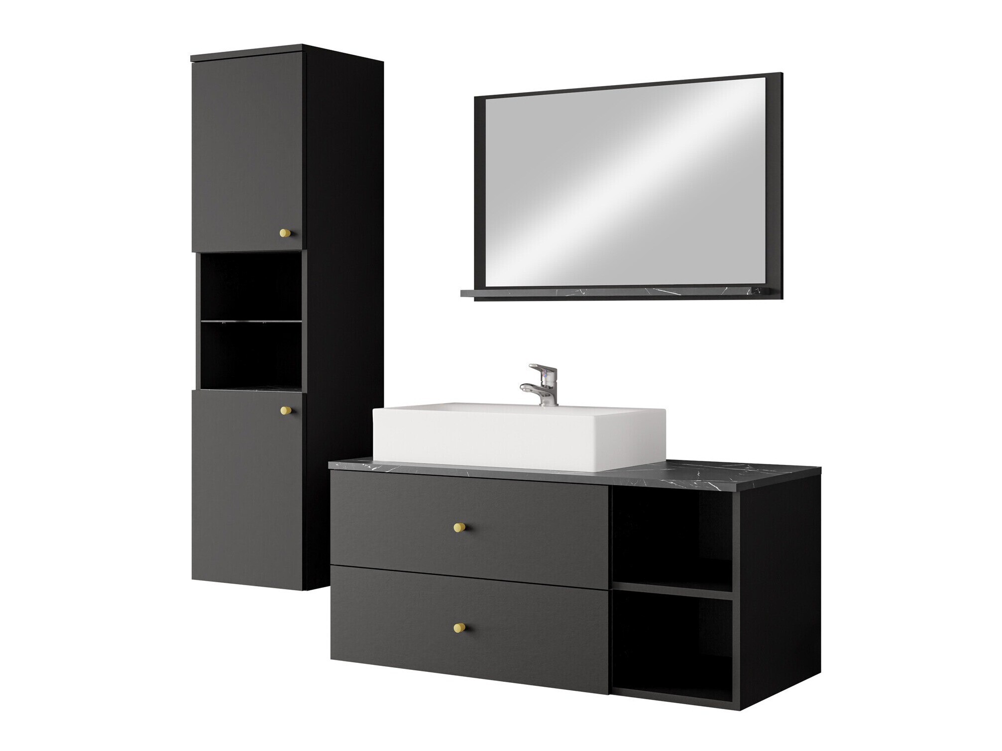 Conjunto de mueble de baño Salus II (Negro + Mármol negro)