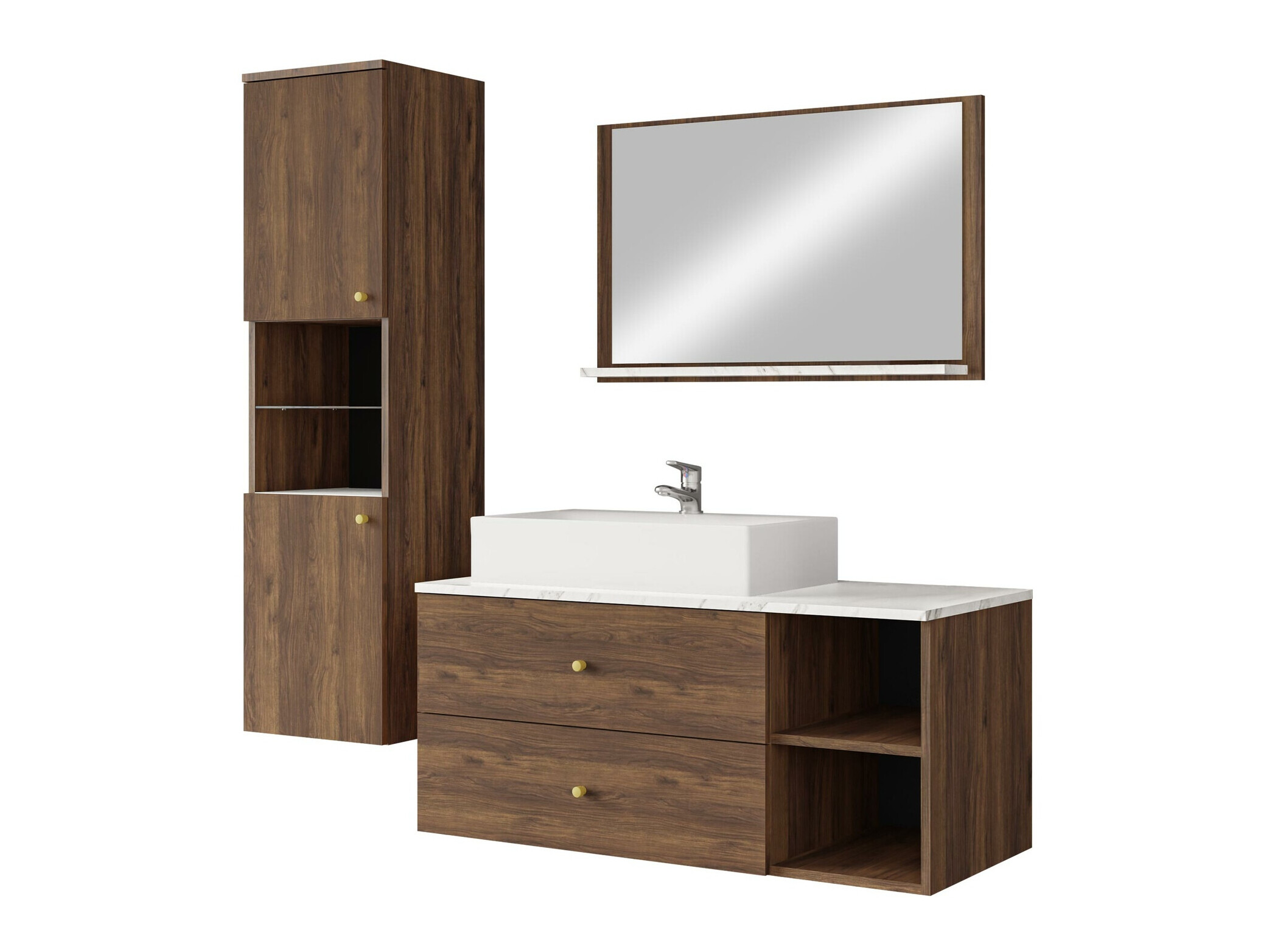 Conjunto de mueble de baño Salus II (Nogal + Mármol blanco)