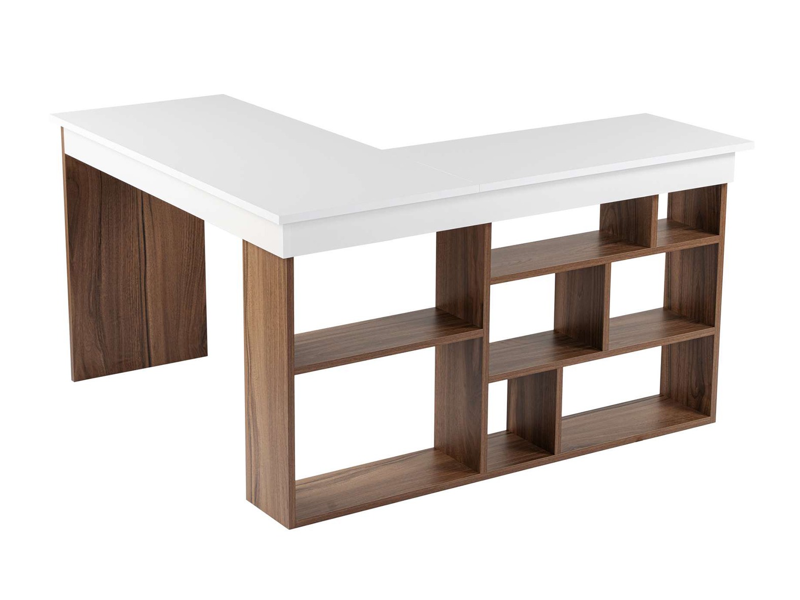 Mesa de ordenador esquinera Novato 159 (Blanco + Nogal)