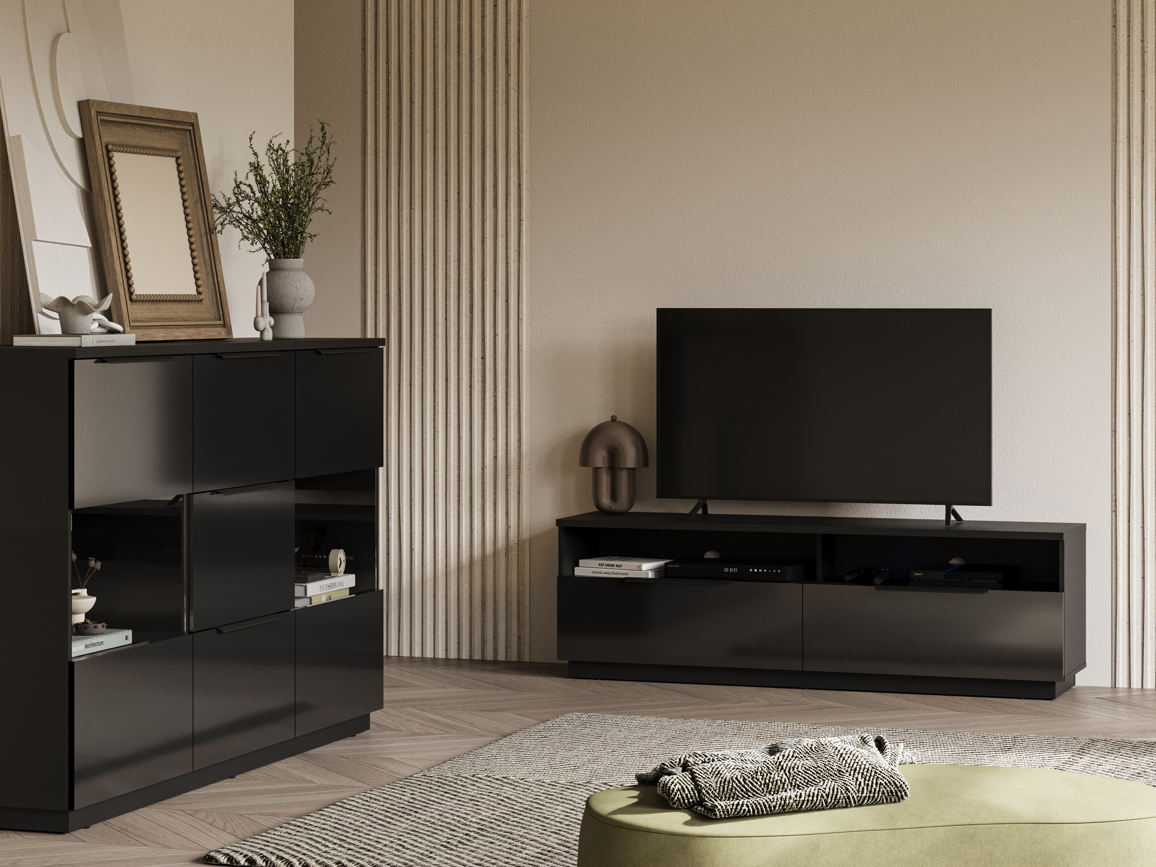 Mueble TV Talevaro 103 (Negro + Negro brillante)