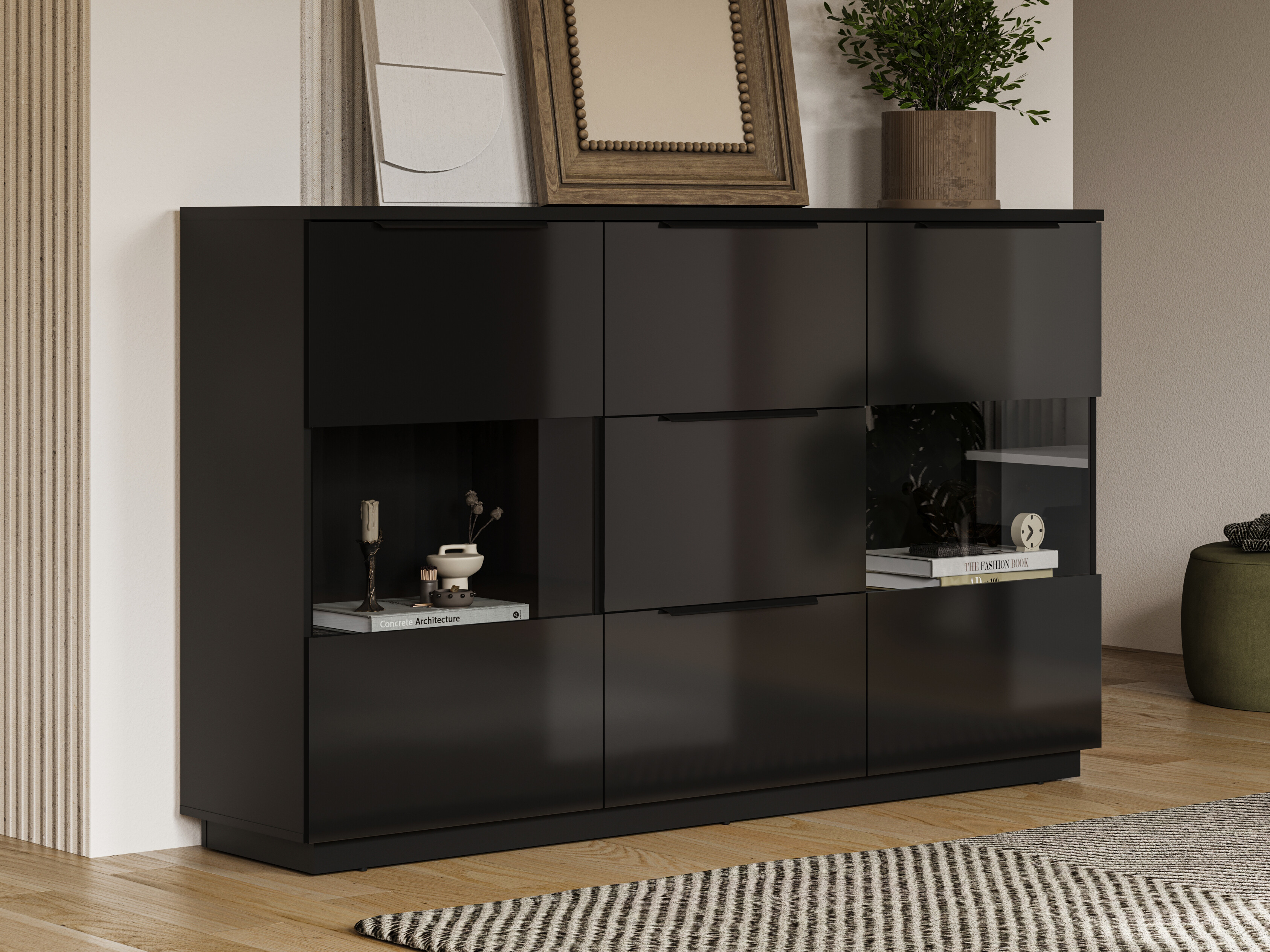 Cómoda Talevaro 105 (Negro + Negro brillante)
