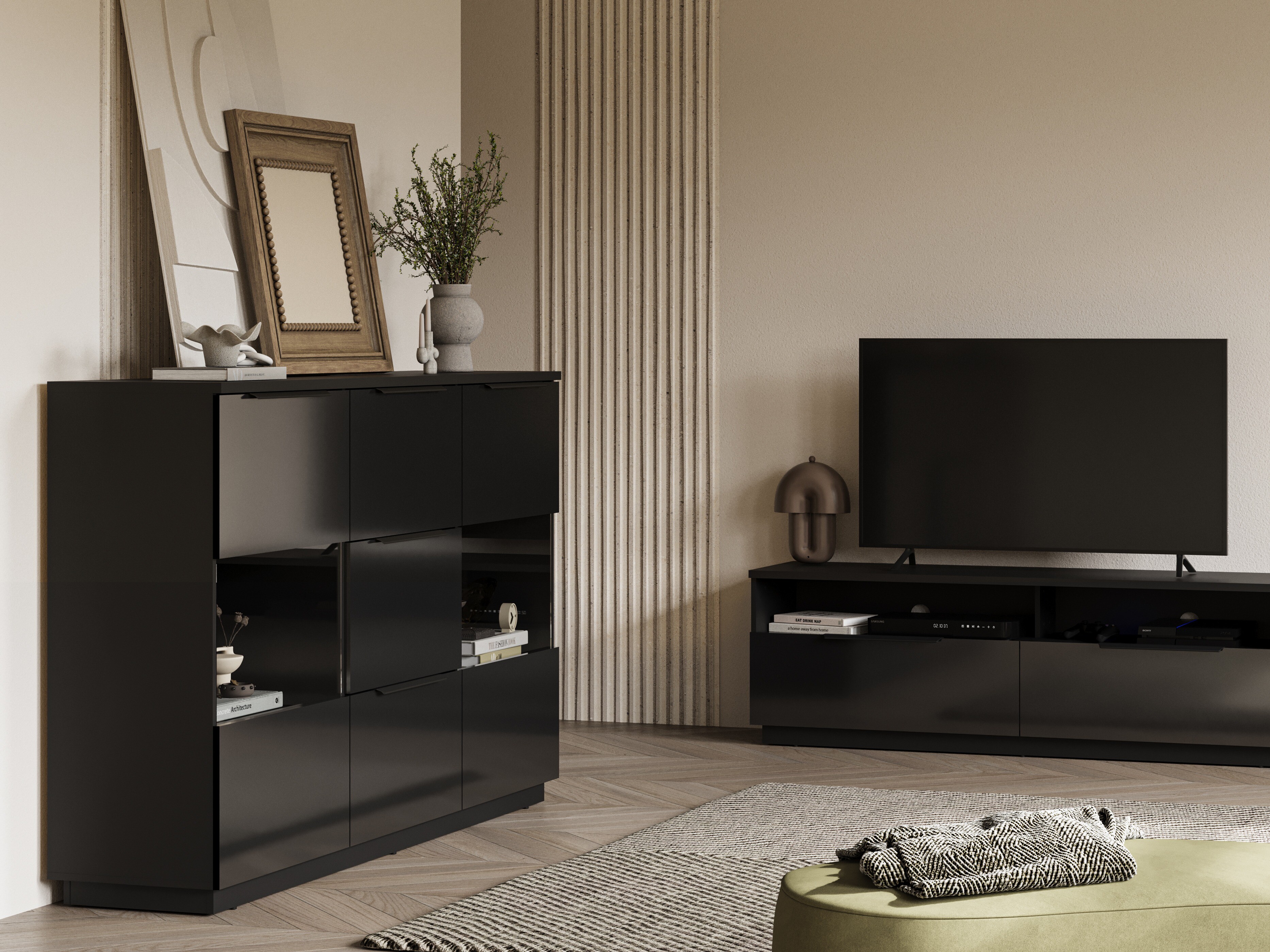 Cómoda Talevaro 105 (Negro + Negro brillante)