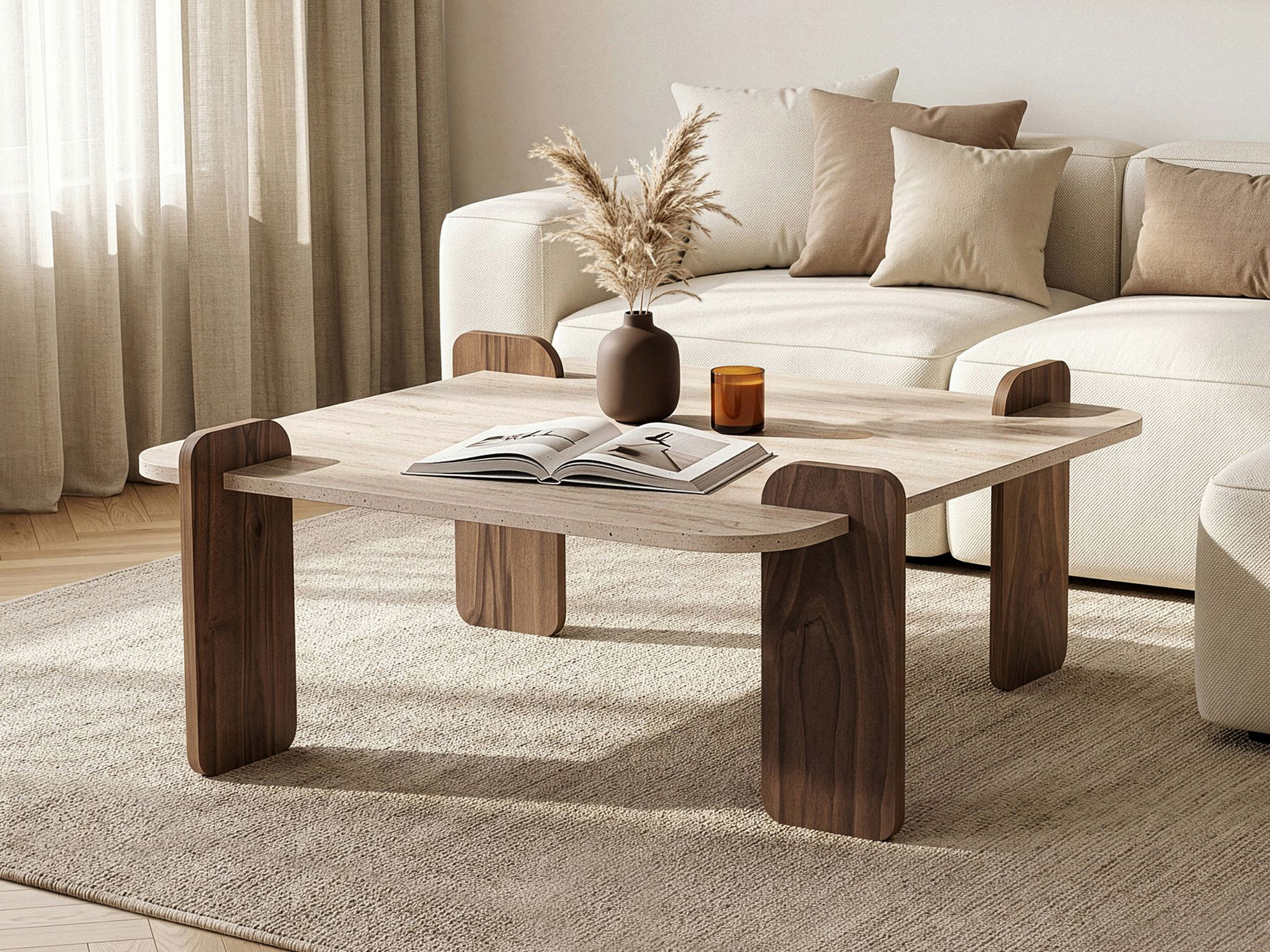 Mesa de centro Novato 169 (Travertino claro + Nogal)