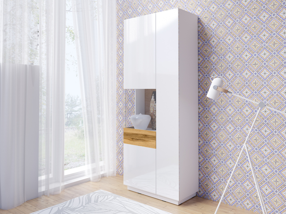 Estantería Livlore 100 (Blanco + Blanco brillante + Roble wotan)