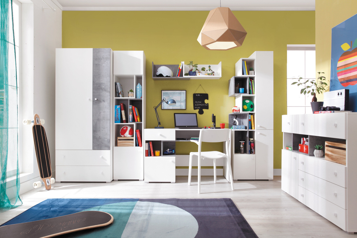 Cómoda Omaha J111 (Blanco + Hormigón)