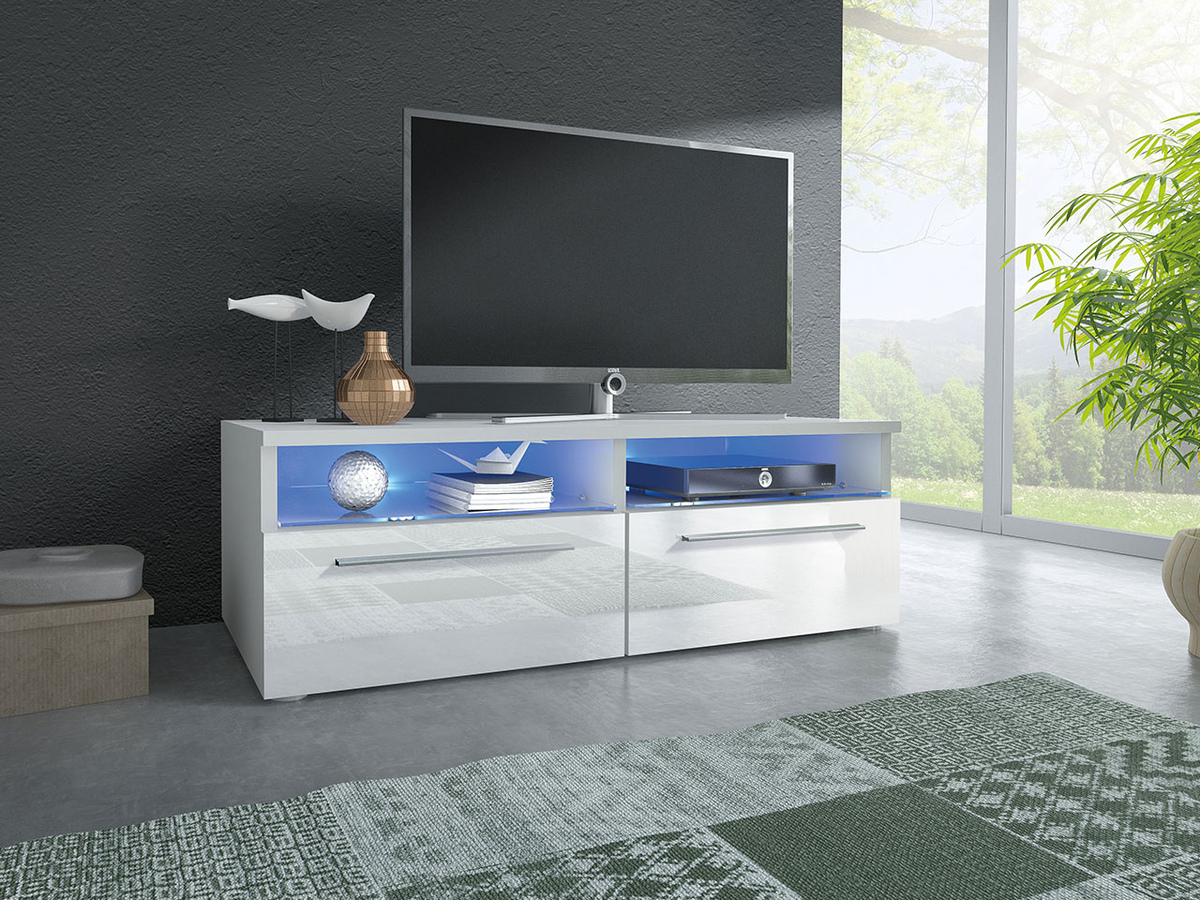 Mueble TV Nashville 105 (Blanco + Blanco brillante)