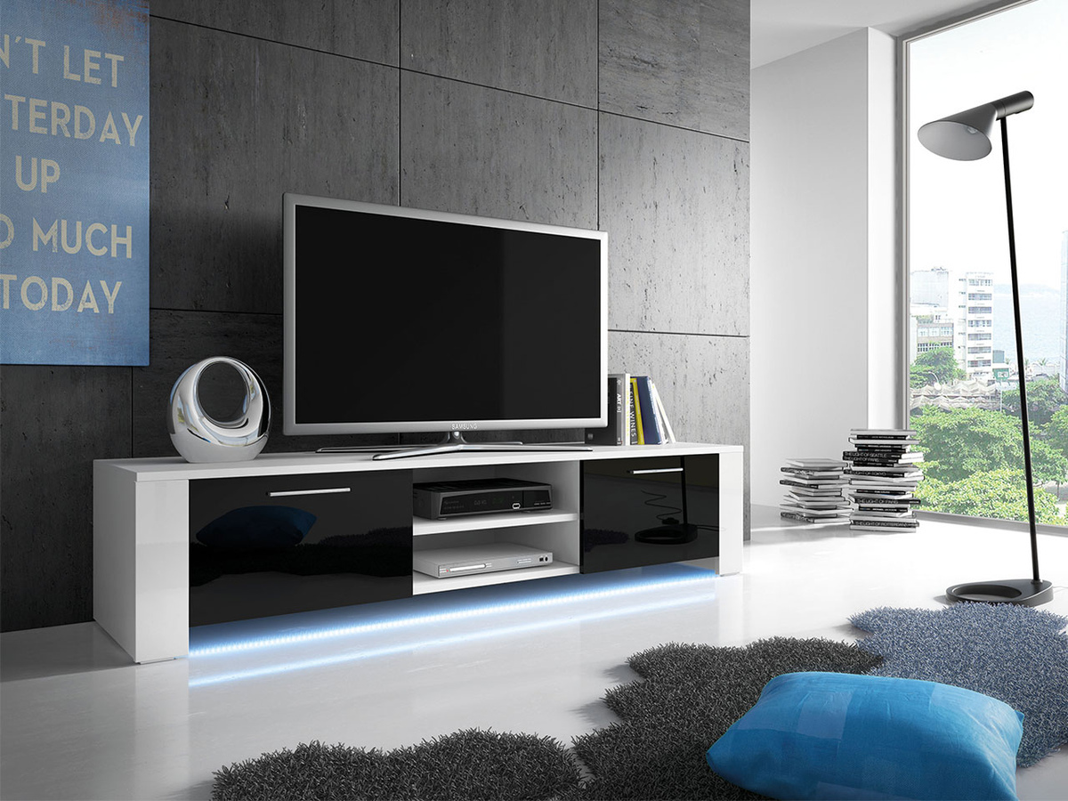 Mueble TV Uva II (Blanco + Negro brillante)