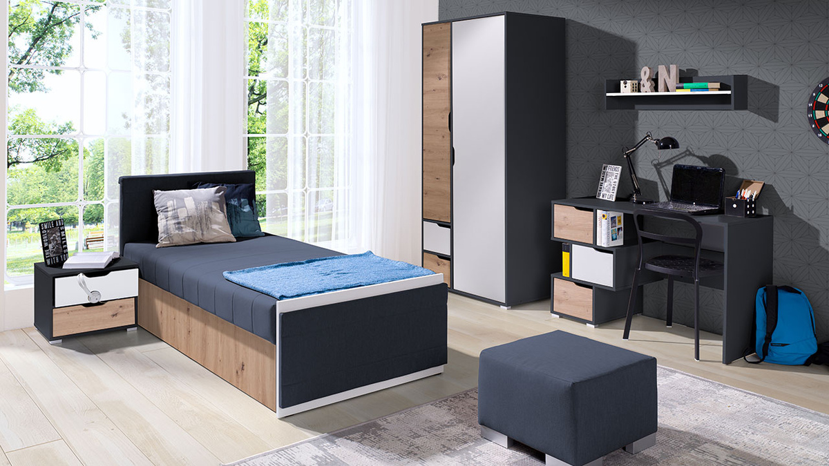 Cama Providence H107 (Blanco + Roble dorado + Avellino 101)