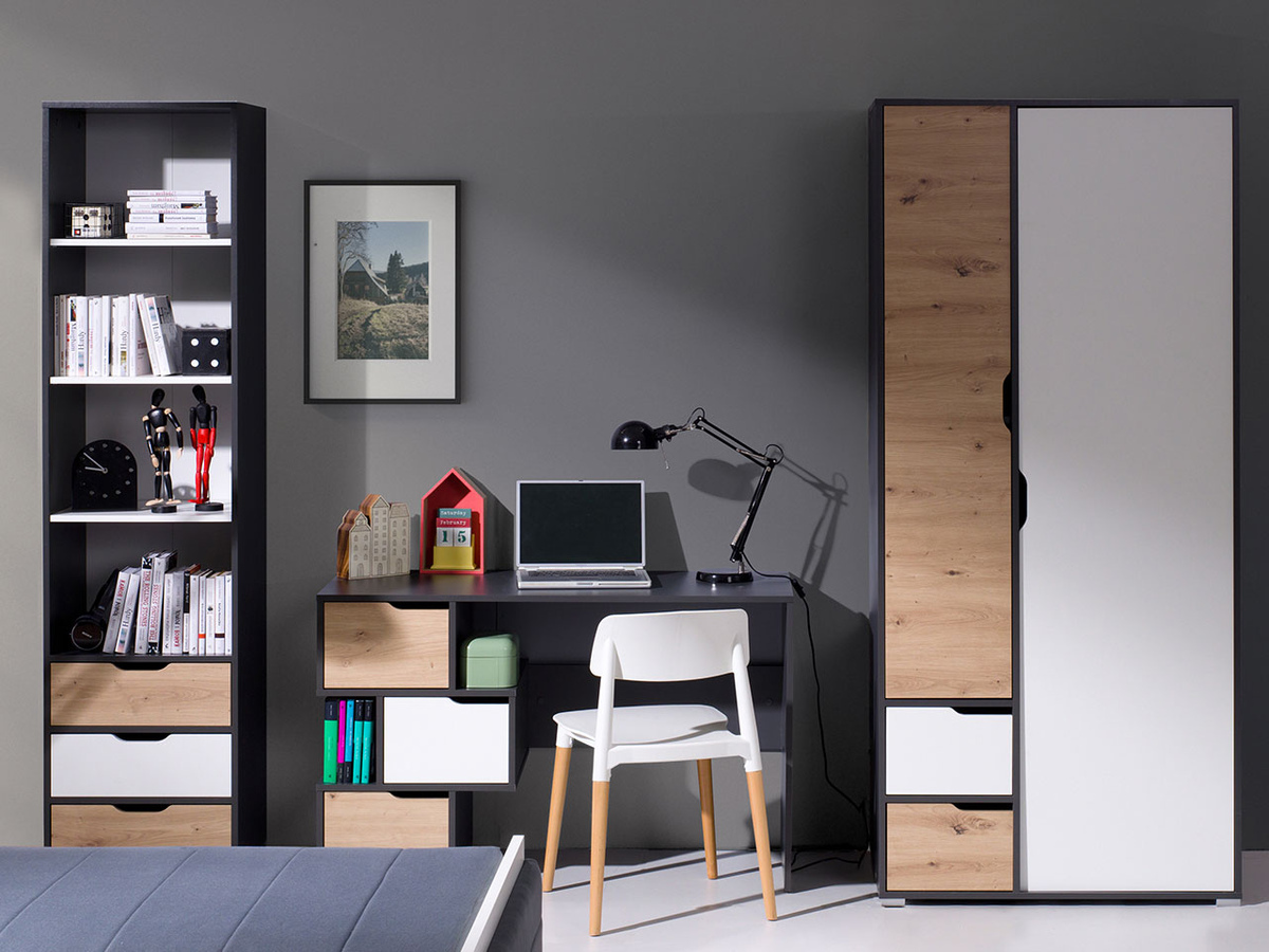 Mesa de oficina Providence H102 (Grafito + Roble Artisan + Blanco)