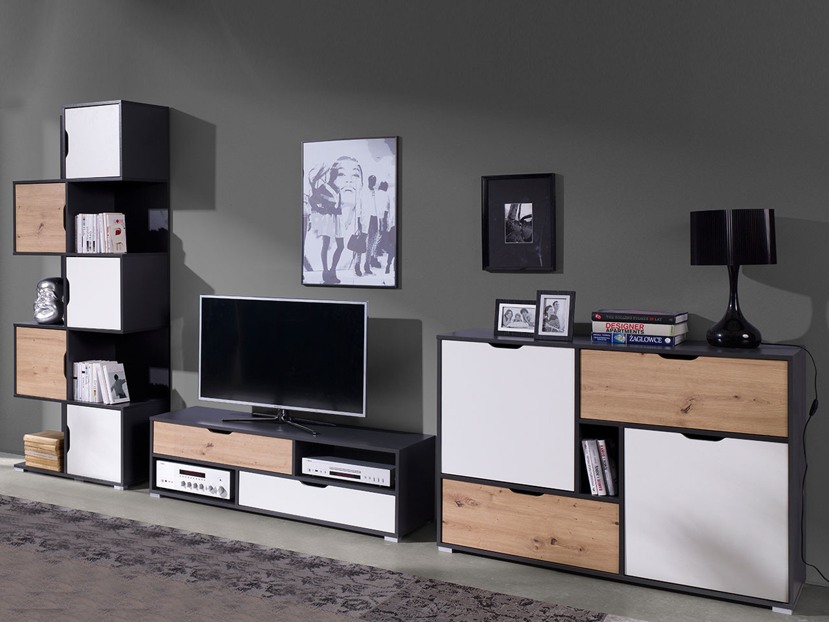 Mueble TV Providence 137 (Grafito + Roble Artisan + Blanco)