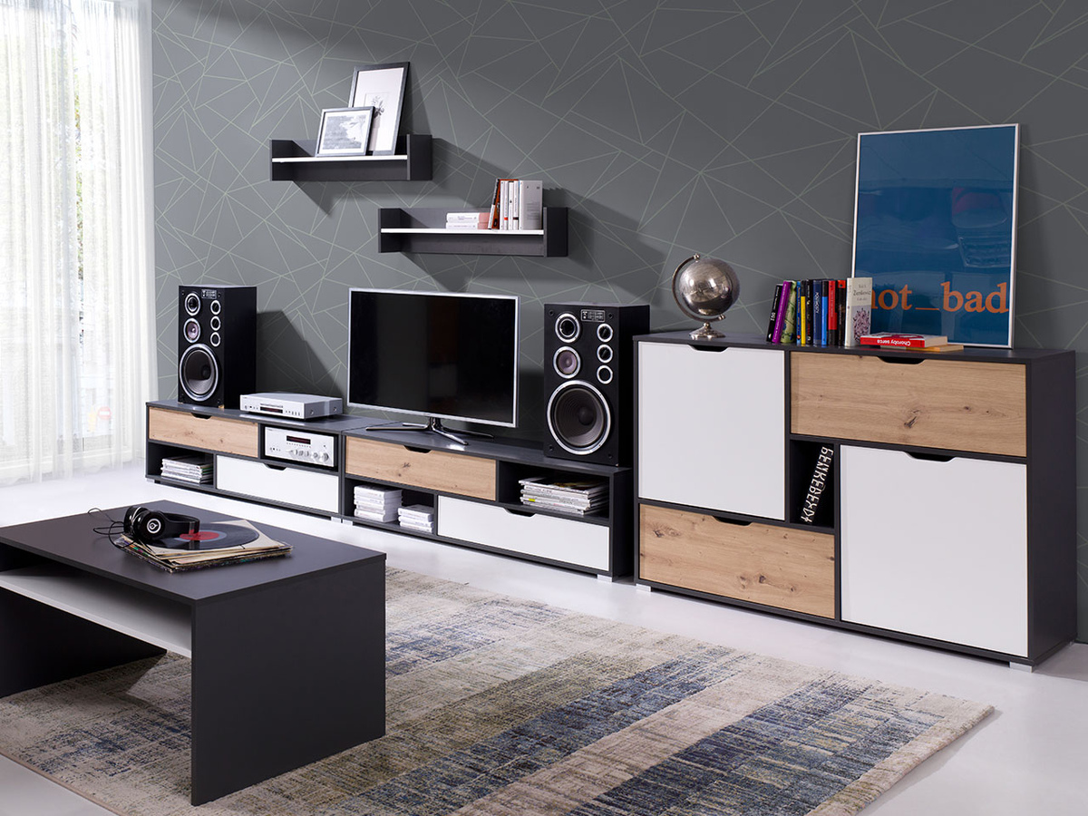 Mueble TV Providence 137 (Grafito + Roble Artisan + Blanco)