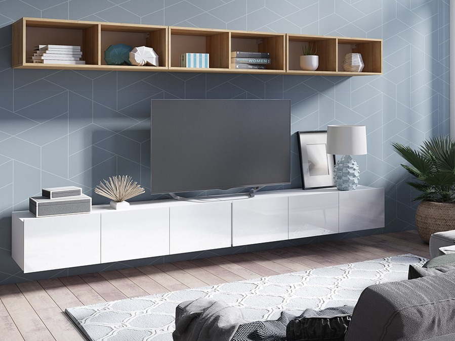 Conjunto de salón Remus XXXIII (Blanco + Blanco brillante + Roble dorado)