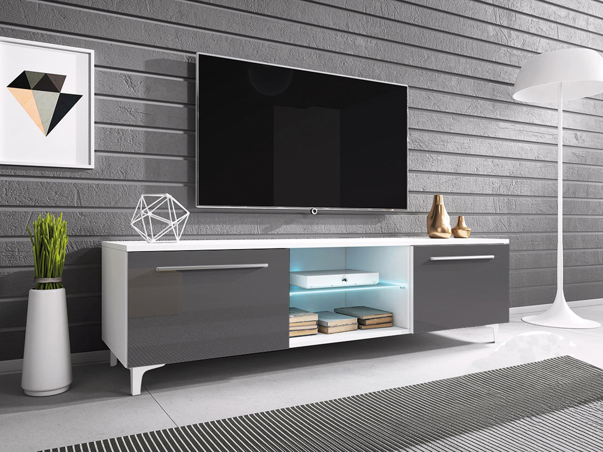 Mueble TV Nashville 120 (Blanco + Gris brillante)