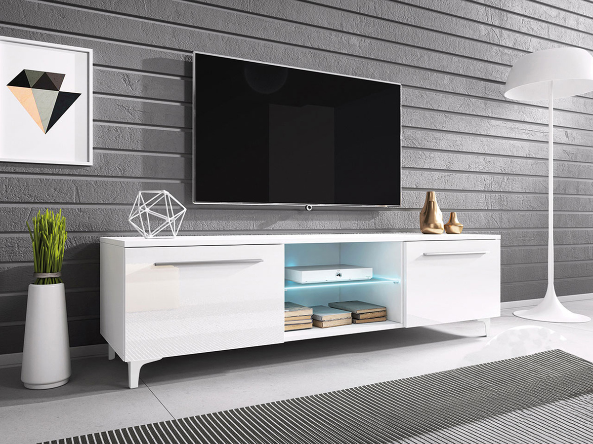 Mueble TV Uva V (Blanco + Blanco brillante)
