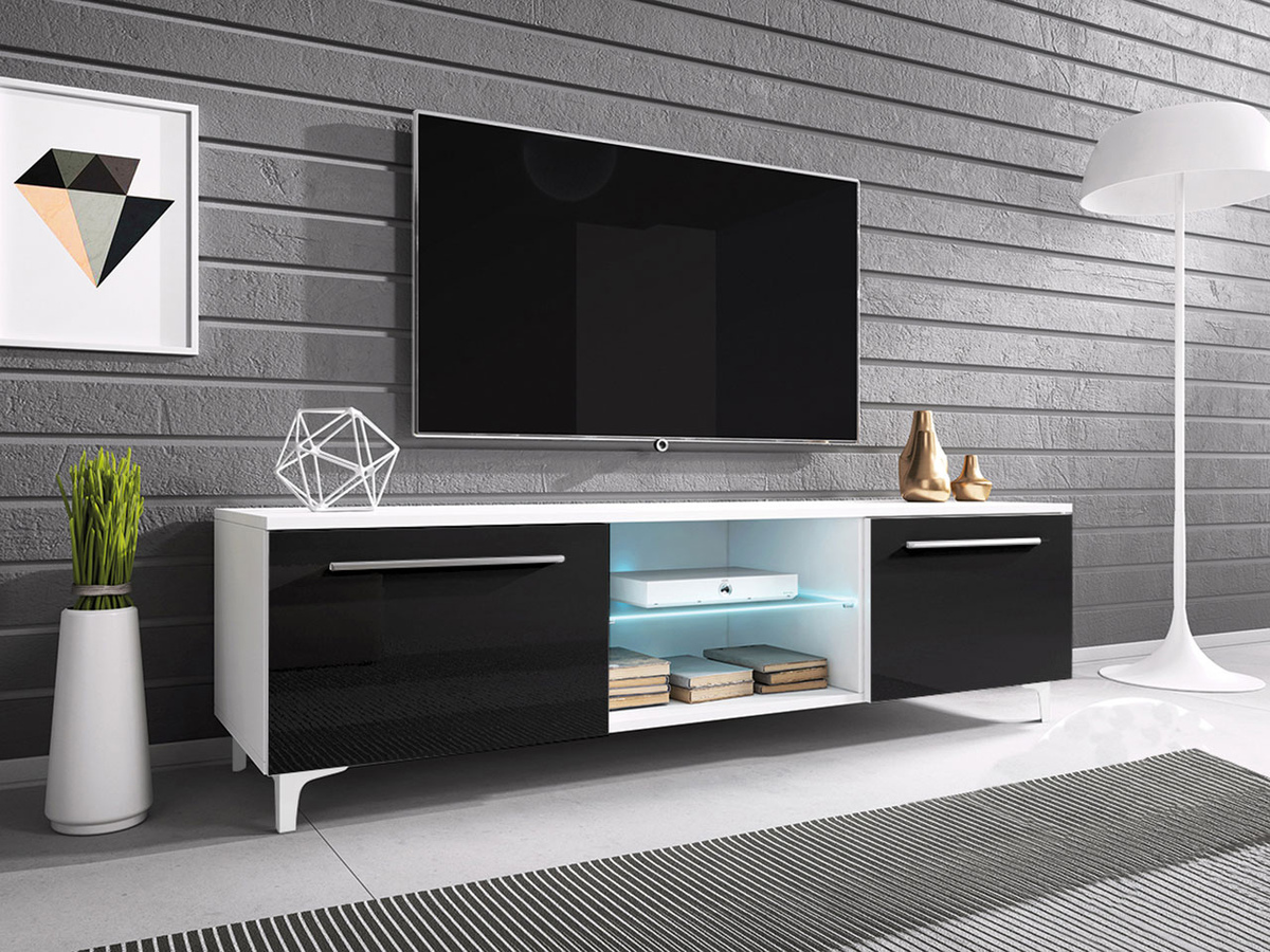 Mueble TV Uva V (Blanco + Negro brillante)